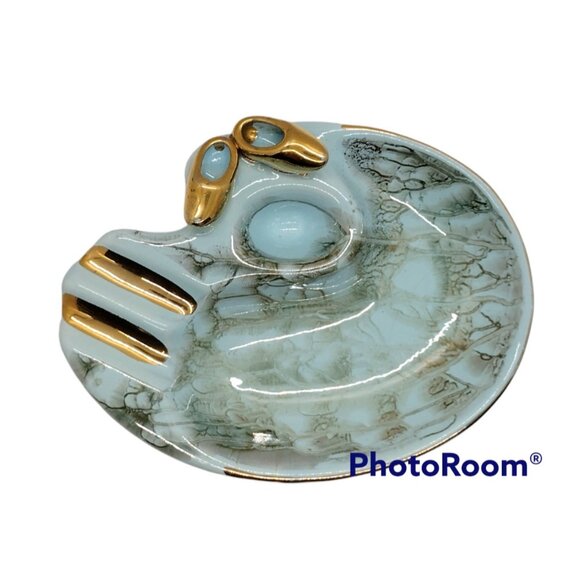 Handpainted Vintage Delft Holland Light Blue, Gold Marbled Ashtray MCM Mod Retro - Picture 2 of 7